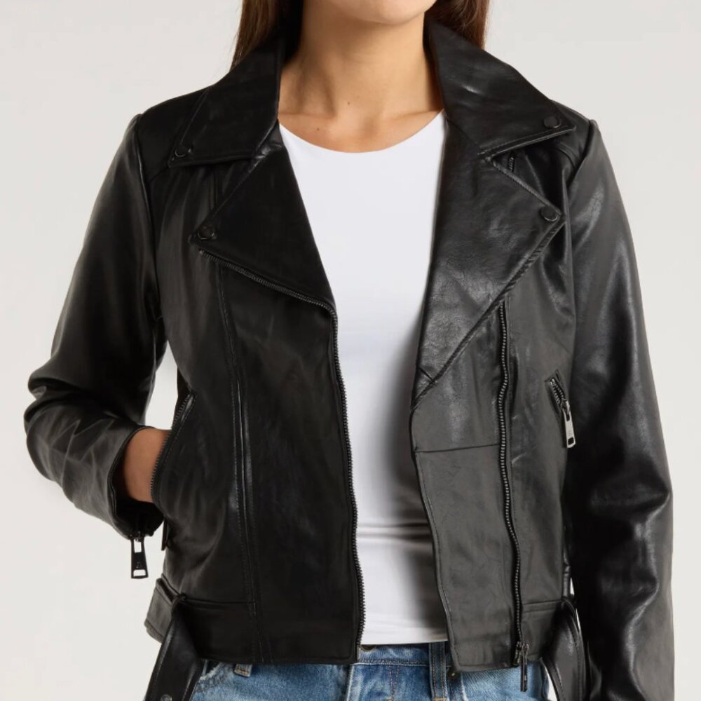 Elodie Faux Leather Moto Jacket — Size Medium